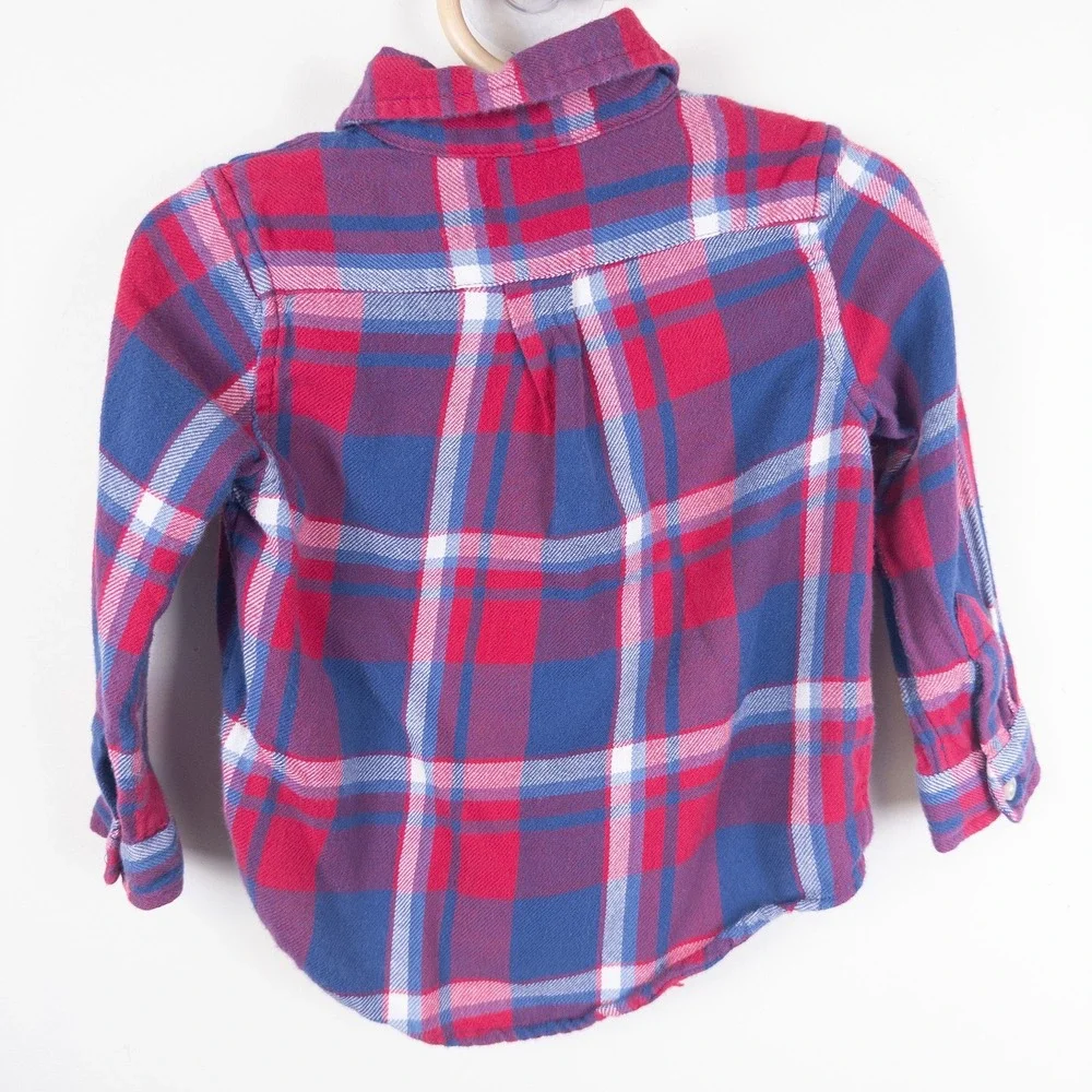 Ralph Lauren Plaid Flannel Shirt Kids 12M‎ Red Blue Long Sleeve Button Down